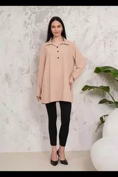 Туника оверсайз с длинными рукавами и пуговицами HOXTON GAL, бежевый