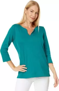 Туника Pima Tops с разрезом, рукав 3/4 L.L.Bean, цвет Warm Teal
