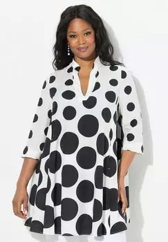 Туника POLKA DOT GODET PLEATED 3/4 SLEEVE Ulla Popken, белый