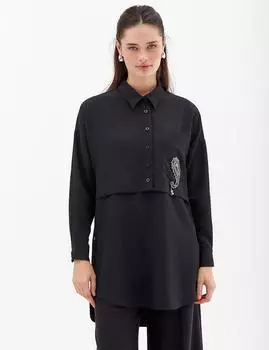 Туника, расшитая бисером, черная Kayra