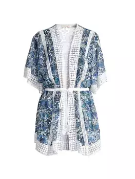 Туника Robin с кружевом и завязками на талии Ramy Brook, цвет poolside printed lace