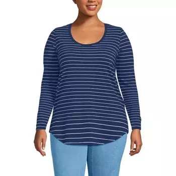 Туника с длинным рукавом для тренировок больших размеров Lands' End, цвет navy white stripes