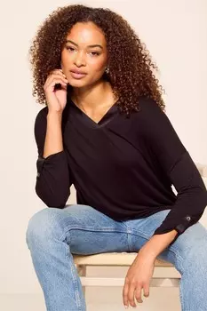 Туника с длинными рукавами и V-образным вырезом из мягкого трикотажа Friends Like These, черный