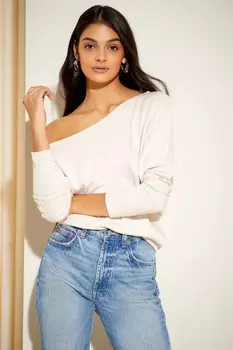 Туника с длинными рукавами из мягкого трикотажа и косым вырезом Friends Like These, бежевый