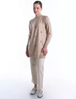 Туника с каменной вышивкой и воротником рыбака Kayra