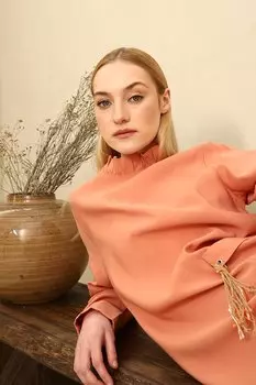 Туника с карманами и кисточками с рукавами лосося ALL DAY