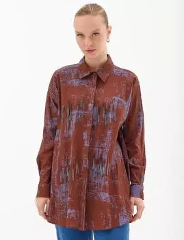 Туника с кисточками и абстрактным узором Каштановый Kayra