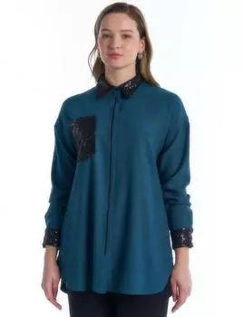 Туника с кисточками, расшитая пайетками, бензиновый цвет Kayra