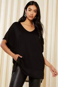 Туника с короткими рукавами V-образным вырезом и шифоновым подолом Friends Like These, черный