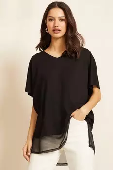 Туника с короткими рукавами V-образным вырезом и шифоновым подолом Friends Like These, черный