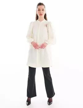 Туника с круглым вырезом и рельефным узором цвета экрю Kayra