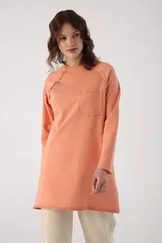 Туника с одним карманом и блестящими прострочками цвета лосося ALL DAY
