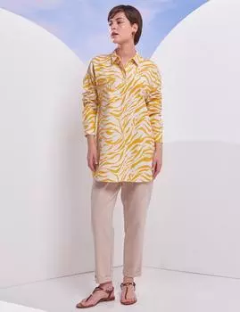 Туника с одним карманом и узором «зебра» Экрю-Горчичный Kayra