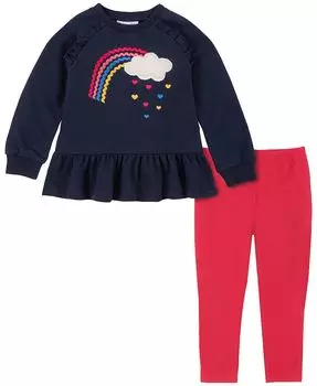 Туника с радужной оборкой и однотонными леггинсами реглан для маленьких девочек, комплект из 2 предметов Kids Headquarters, мультиколор