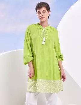 Туника с тиснеными рукавами реглан Фисташково-зеленый Kayra