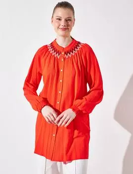 Туника с вышитым воротником красная Kayra
