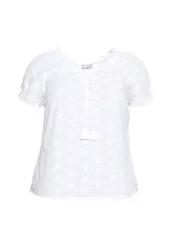 Туника с вышивкой-люверсами и рюшами Sheego by JoeBrowns, белый