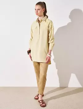 Туника с вышивкой на плечах Светло-Желтая Kayra