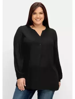 Туника Sheego "Большие размеры", с планкой на пуговицах, структурированного вида, черный
