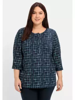 Туника Sheego "Большие размеры" с рукавами 3/4 и графическим принтом по всей поверхности, синий