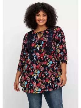 Туника sheego by Joe Browns "Большие размеры" с цветочным принтом и эффектом мятости, синий