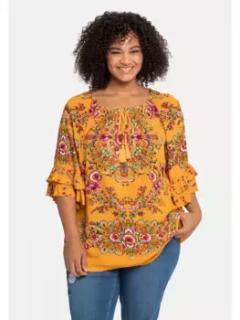 Туника sheego by Joe Browns "Большие размеры" с цветочным принтом, мятая ткань, желтый