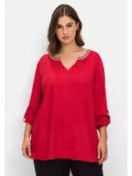 Туника Шиго "Большие размеры" с контрастным вырезом Sheego, красный