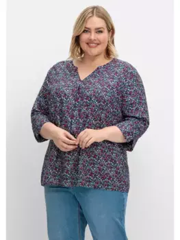 Туника Шиго "Большие размеры" с минимальным принтом по всей поверхности Sheego, синий