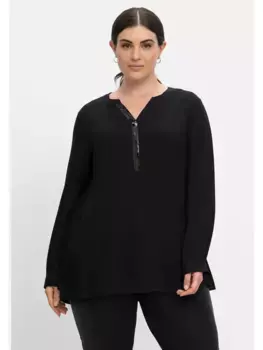 Туника Шиго "Большие размеры" с пайетками на V-образном вырезе Sheego, черный