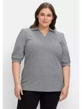 Туника Шиго "Большие размеры" с рукавами 3/4, из поплина Sheego, синий