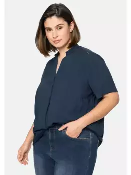 Туника Шиго "Большие размеры" с V-образным вырезом и воротником-стойкой Sheego, синий