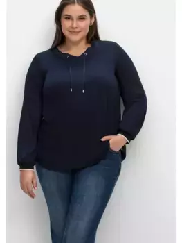 Туника Шиго "Большие размеры" с V-образным вырезом, слегка А-силуэта Sheego, синий