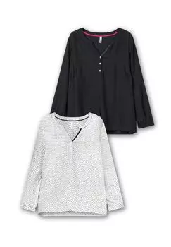 Туника в двойной упаковке, однотонная и с рисунком sheego, цвет Schwarz Gemustert