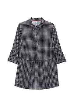 Туника в клетку с воланами и рукавами 3/4 sheego, цвет Schwarz Gemustert