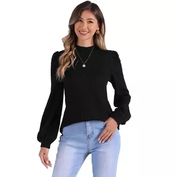 Туники с длинными рукавами для женской повседневной блузки с воротником-стойкой для работы ALLEGRA K, черный