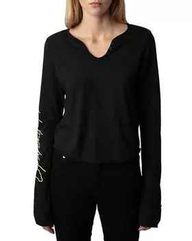 Тунисская хлопковая футболка с длинными рукавами Zadig & Voltaire, цвет Black