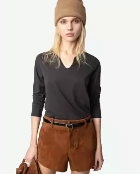 Тунисская женская футболка с длинным рукавом Ажурная сетка Zadig & Voltaire, темно-серый