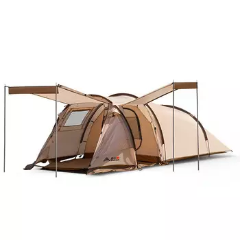 Туннельная палатка Beishan Wolf с одной комнатой и двумя залами, непромокаемая и солнцезащитная, портативная складная, на 4–6 человек, горная дорога, пасторальный коричневый + влагостойкий коврик HJ