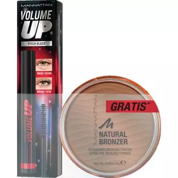 Тушь для ресниц Volume Up Pitch Black + бронзатор Manhattan, 2 шт.