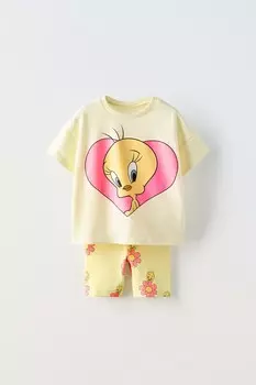 Tweety looney tunes футболка и короткие леггинсы комбинация ZARA, желтый