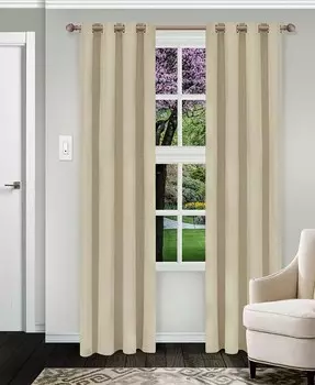 Твердые классические современные устойчивые к морщинам комплект затемняющих штор из двух предметов с люверсом сверху, 52 x 108 дюймов Superior, слоновая кость