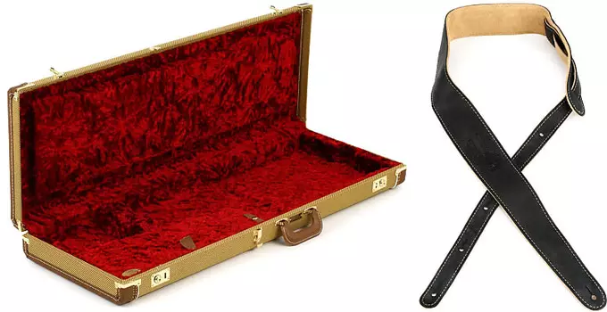 Твердый чехол Fender G&amp;G Deluxe для Stratocaster/Telecaster — твид с красным пуделем, плюшевый внутренний комплект с ремешком Fender Road Worn — черный 0996103400=1 0990660006=1