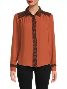 Твидовая блузка с отделкой Nanette Nanette Lepore, цвет Arabian Spice