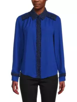 Твидовая блузка с отделкой Nanette Nanette Lepore, цвет Surf The Wave