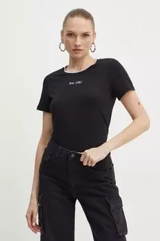 Твидовая хлопковая футболка Guess, черный