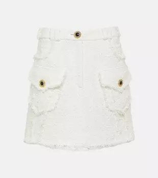 Твидовая мини-юбка Balmain, белый