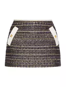 Твидовая мини-юбка для вечеринок Valentino Garavani, цвет navy ivory gold