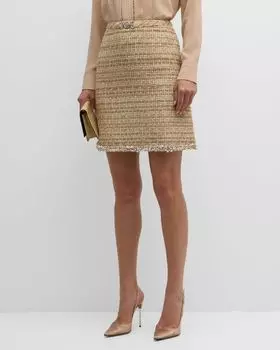 Твидовая мини-юбка с бисером Versace, цвет Taupeivory