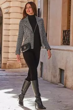 Твидовая мотоциклетная куртка Sosandar, черный