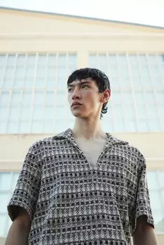 Твидовая рубашка-поло свободного кроя H&M, черный